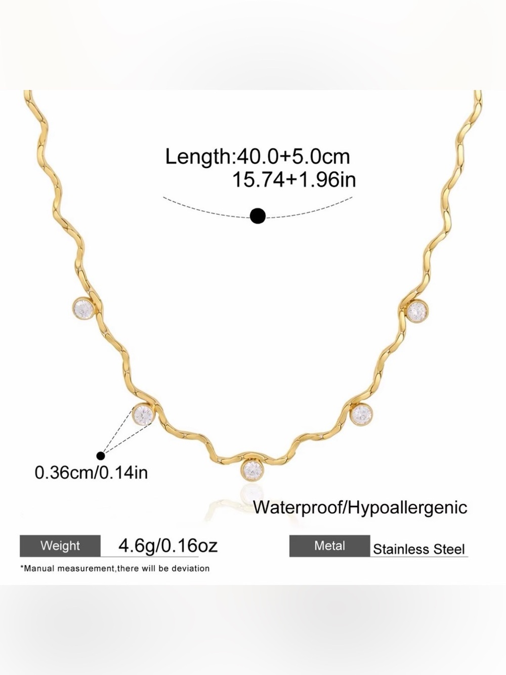 18K Gold Plated Stainless Steel Wave Chain Necklace Spark Minimalist Waterproof - Picture 2 of 7